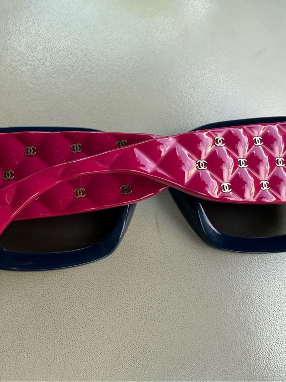 CHANEL Blue Frame Sunglasses with Pink Temples - Picture 3 of 6